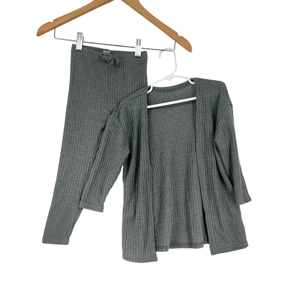 SHEIN‎ Girls Grey Waffle Knit 2 Piece Lounge Set Cardigan Leggings Size 4Y